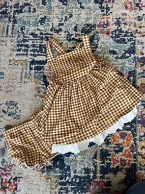 SweetHoney | Grow With Me Brown and White Gingham Twirl Sundress | 3T